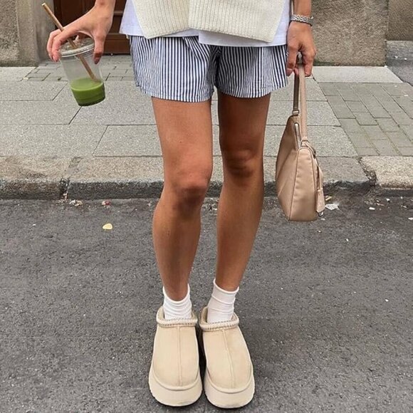 Platform Mini Ankle Boots Short Fur Fleece Lined Women's Slippers - Picture 3 of 7